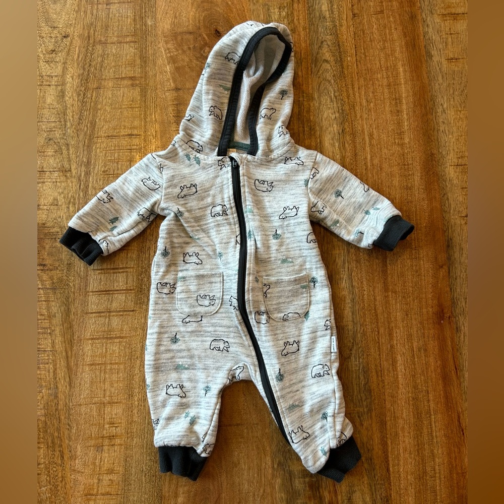 Petit lem Cozy Gray Hooded Baby One Piece